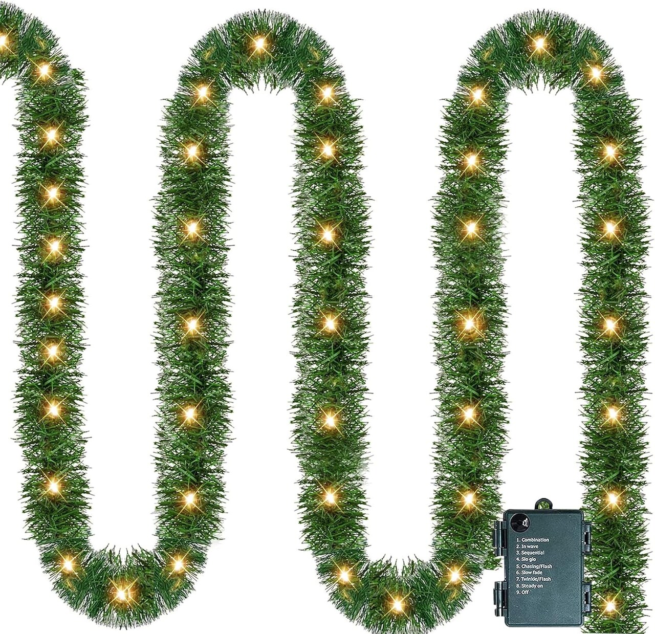 14.8 FT Artificial Christmas Garland, 50 Pre-Lit LED Mini String Lights Battery Operated
